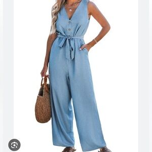 Cupshe Button Front v Neck Wide leg Jumpsuit Size xl